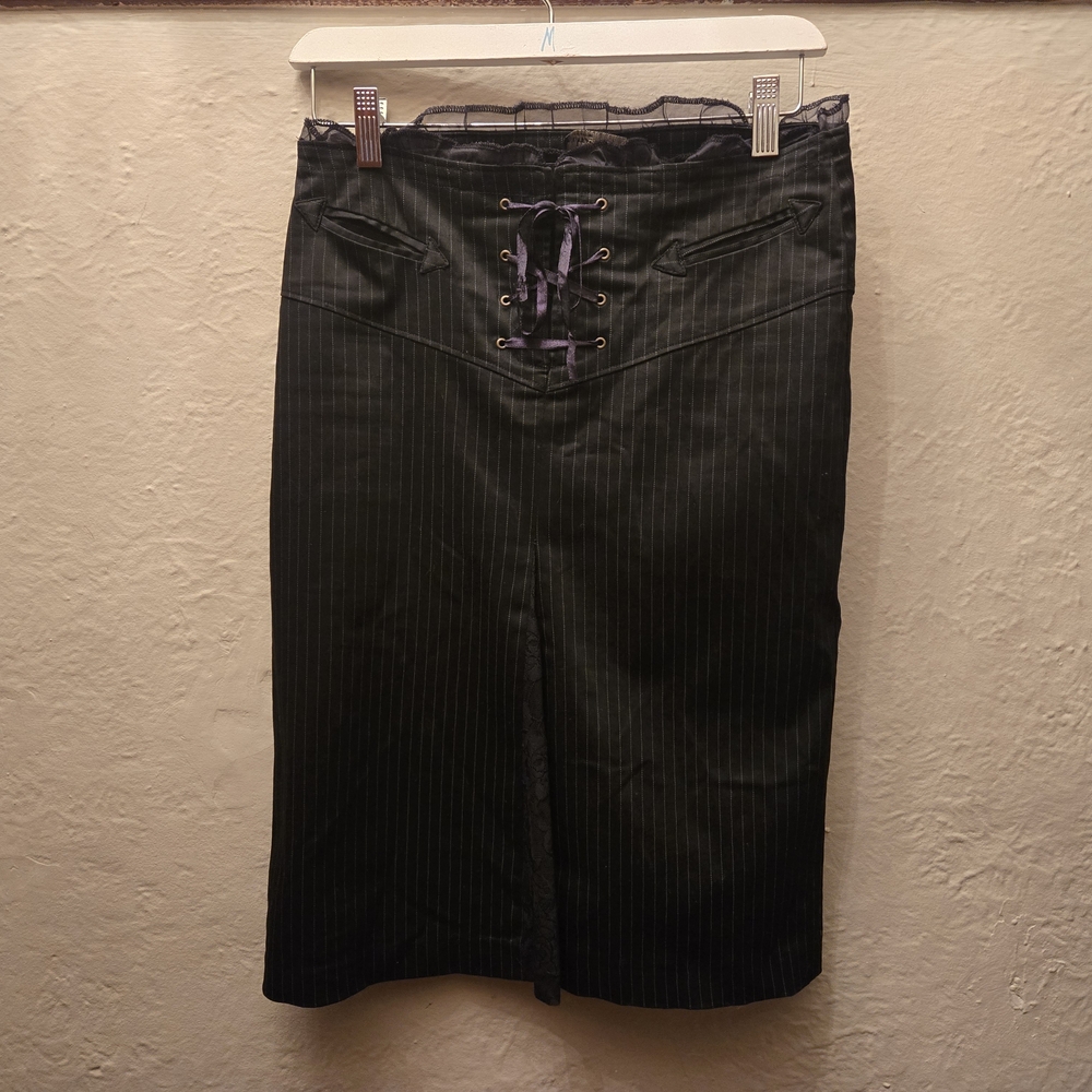 Buffalo David Bitton Black Pinstripe Pencil Skirt with Purple Lace-Up - Picture 6 of 8